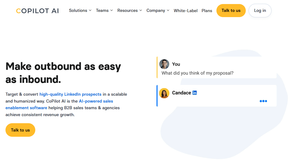 CoPilot AI homepage, an AI sales software for B2B