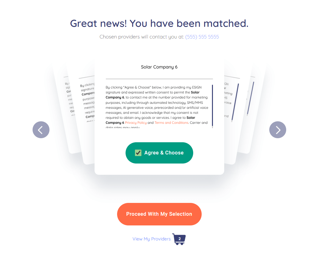 Custom consent language lead generation form