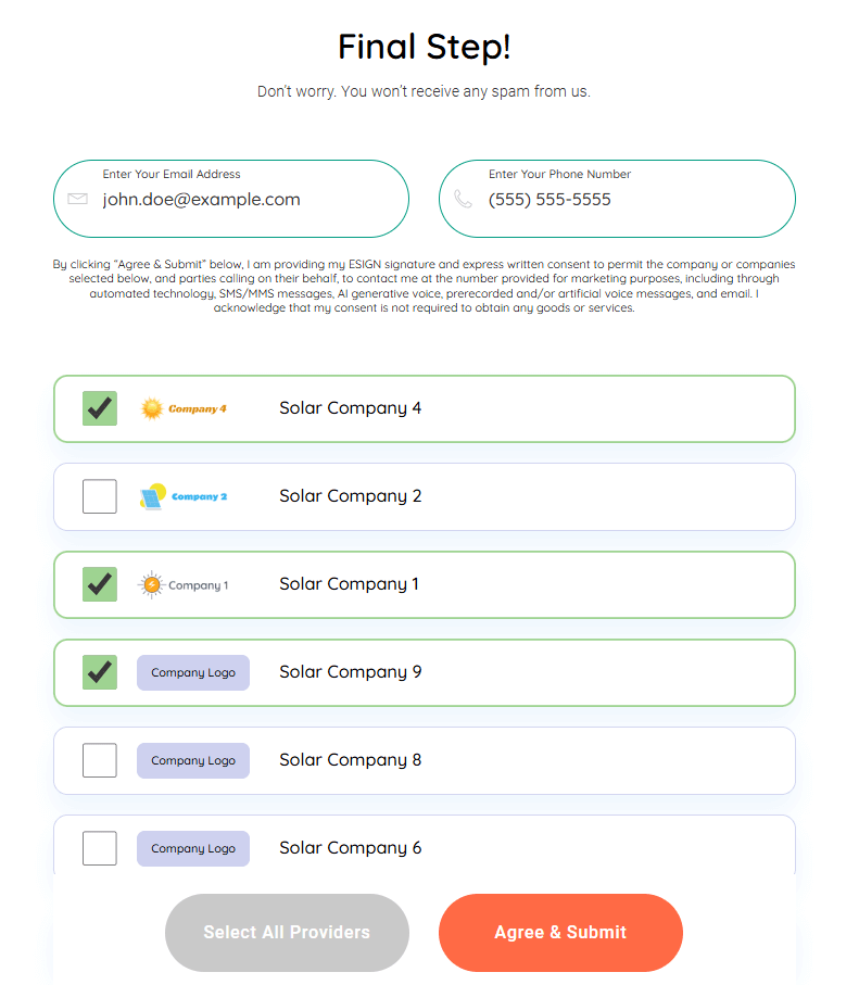 Generic consent language lead generation form 