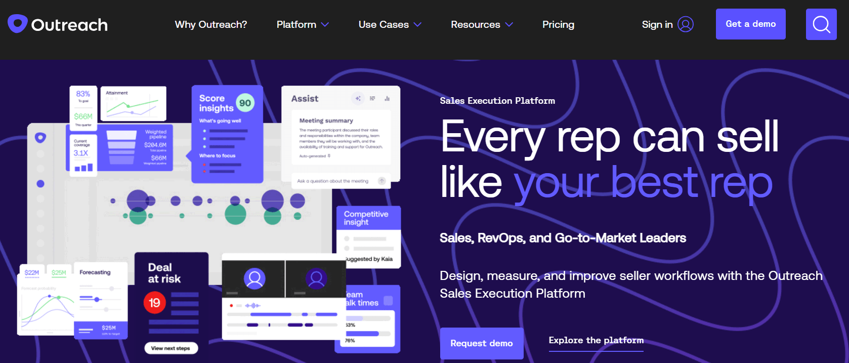Outreach.io homepage, a sales growth platform