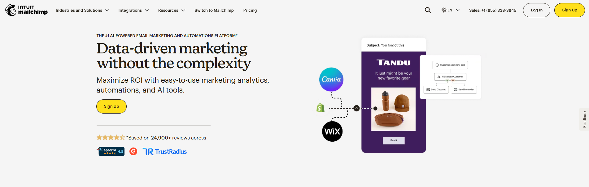 Mailchimp homepage, where you can explore Mailchimp's offerings and sign up.