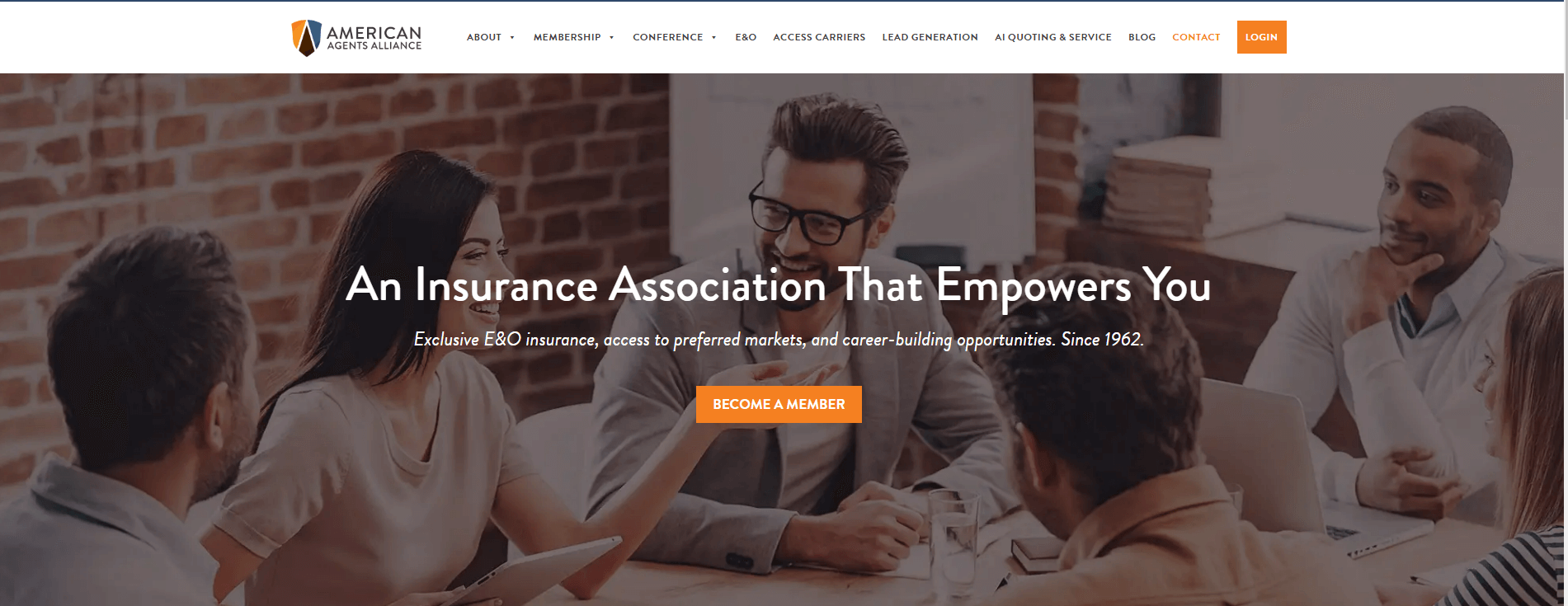 The American Agent Alliance homepage, an insurance lead generation platform