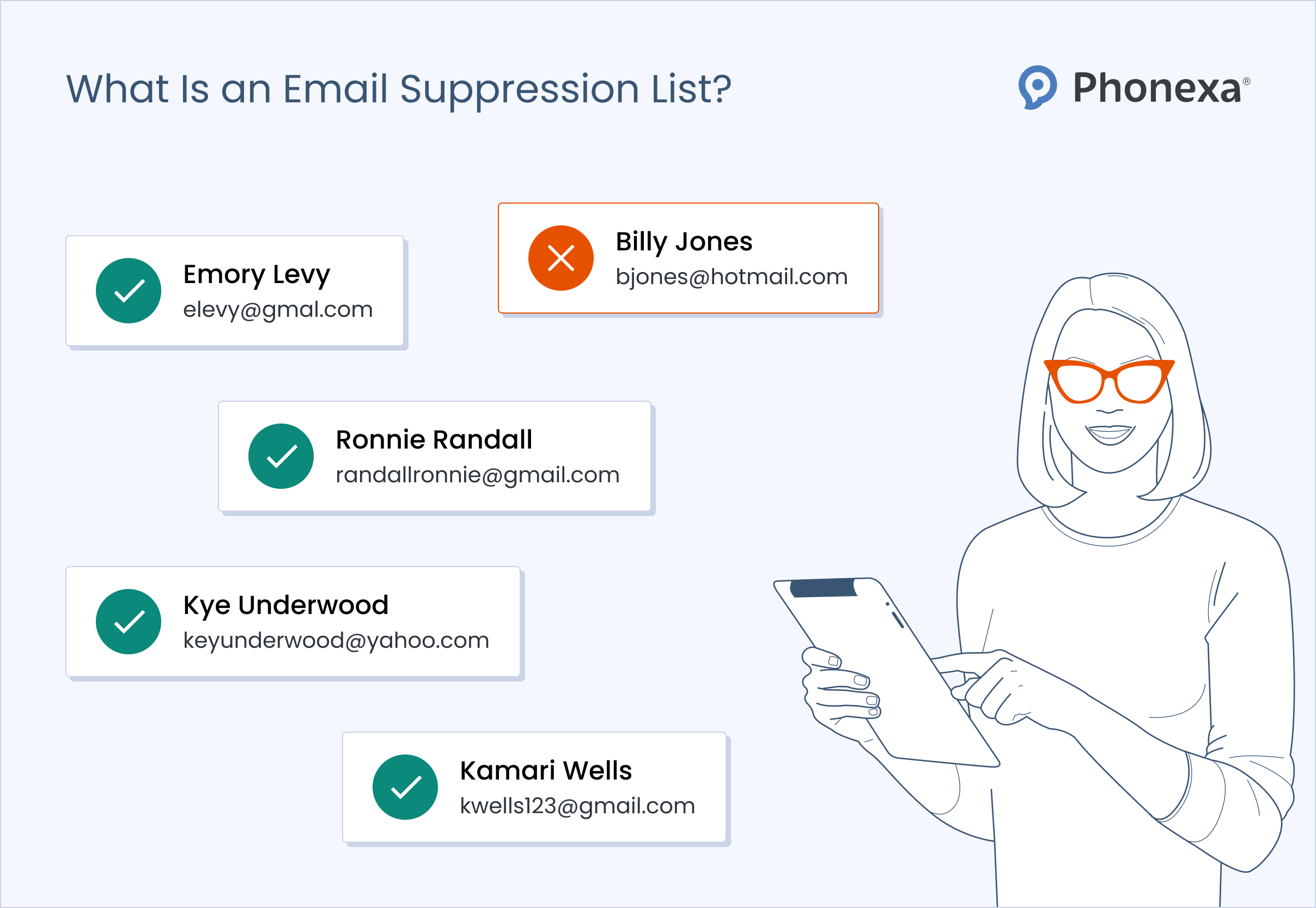 Graphic representation of what email suppression lists look like