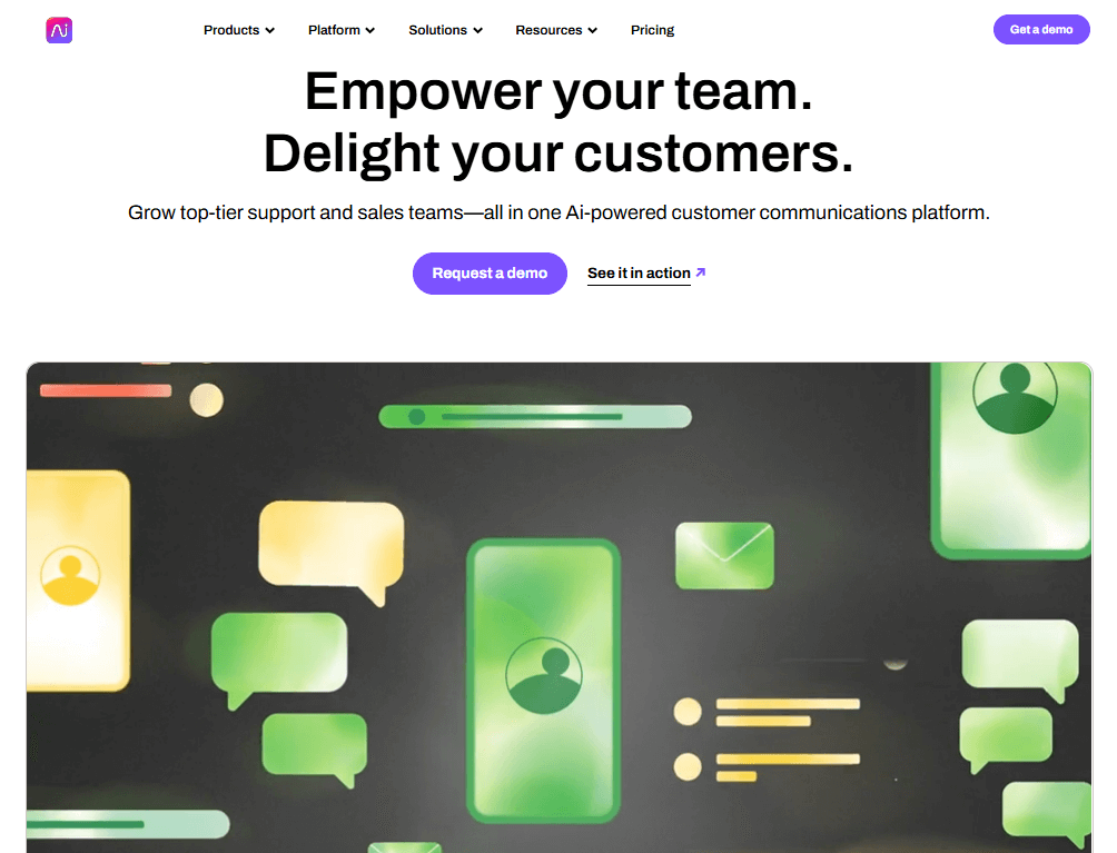 Dialpad homepage, a communication unification platform that you can integrate with Phonexa