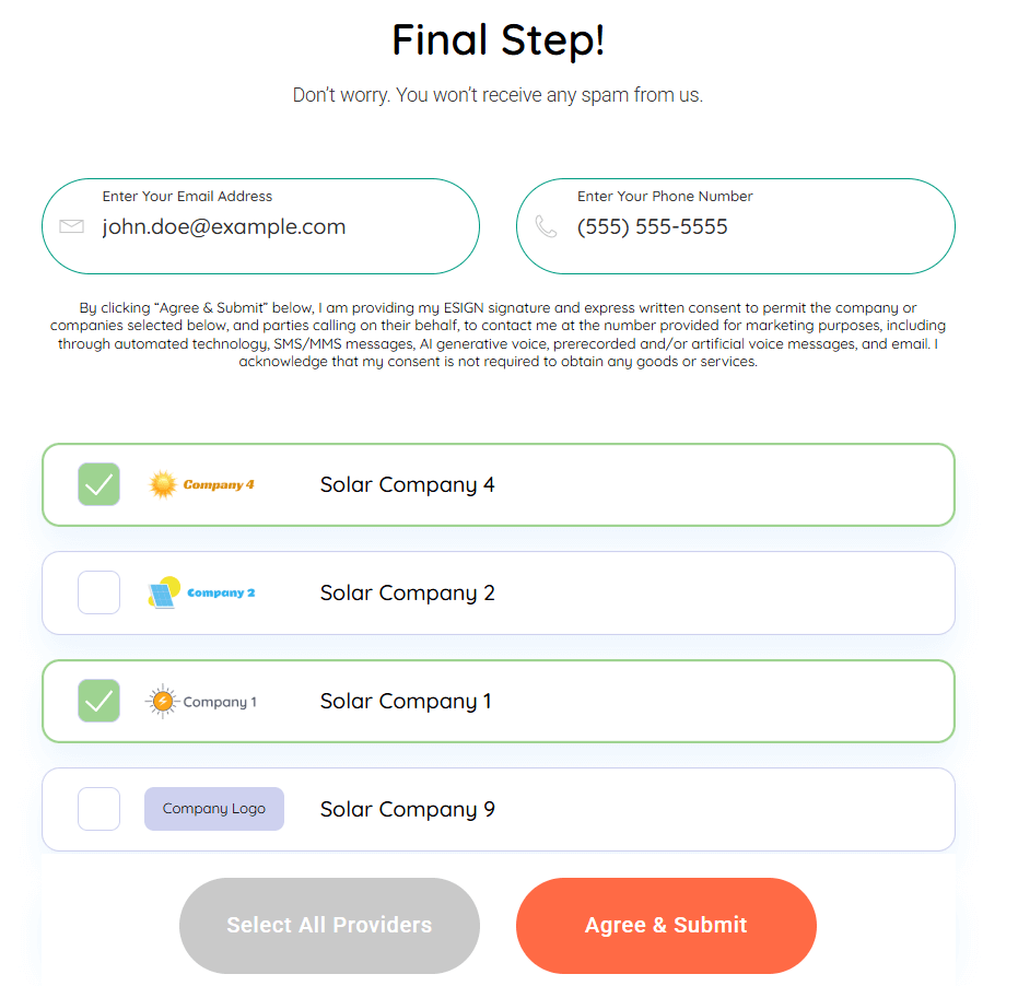 Generic consent lead generation form example