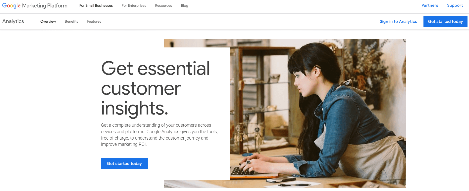 Google Marketing Platform homepage, one of the native products by Google that you can integrate with Phonexa