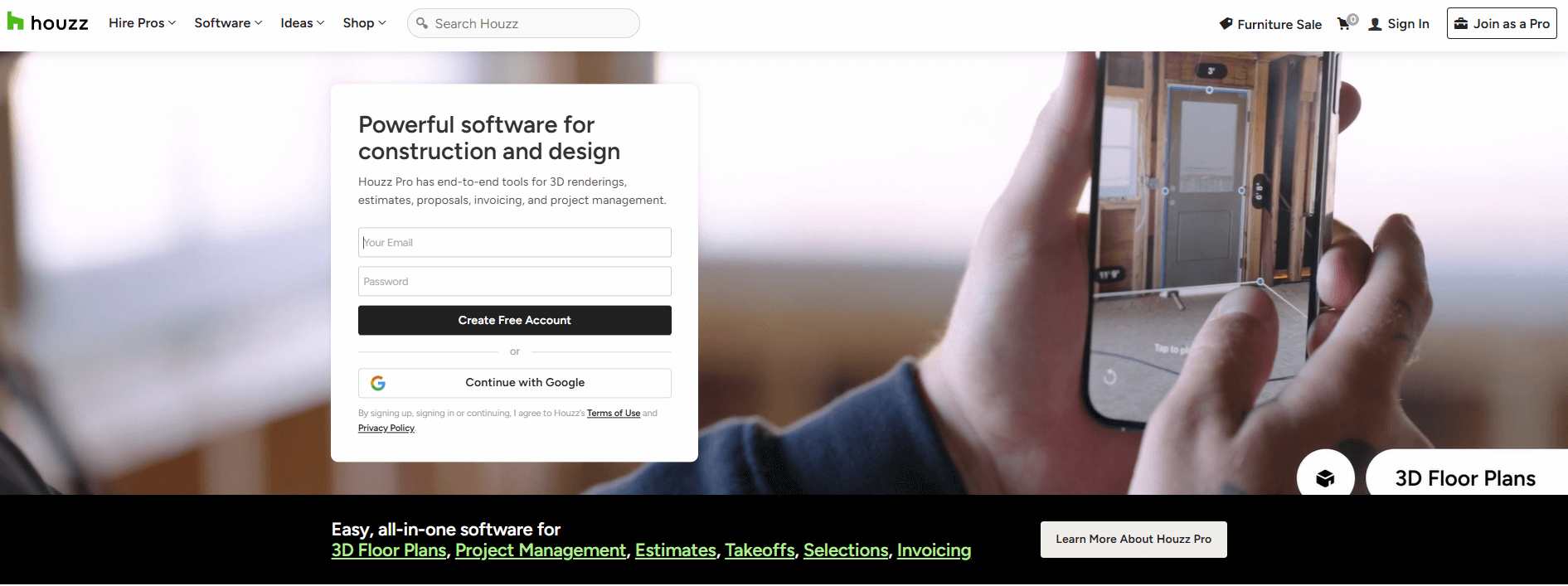 Houzz homepage, a home improvement lead generation website