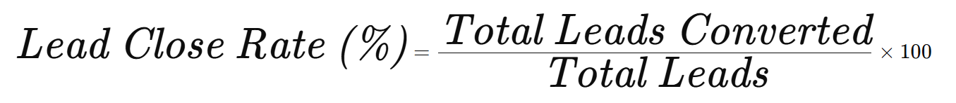 Formula for Lead Close Rate (%)
