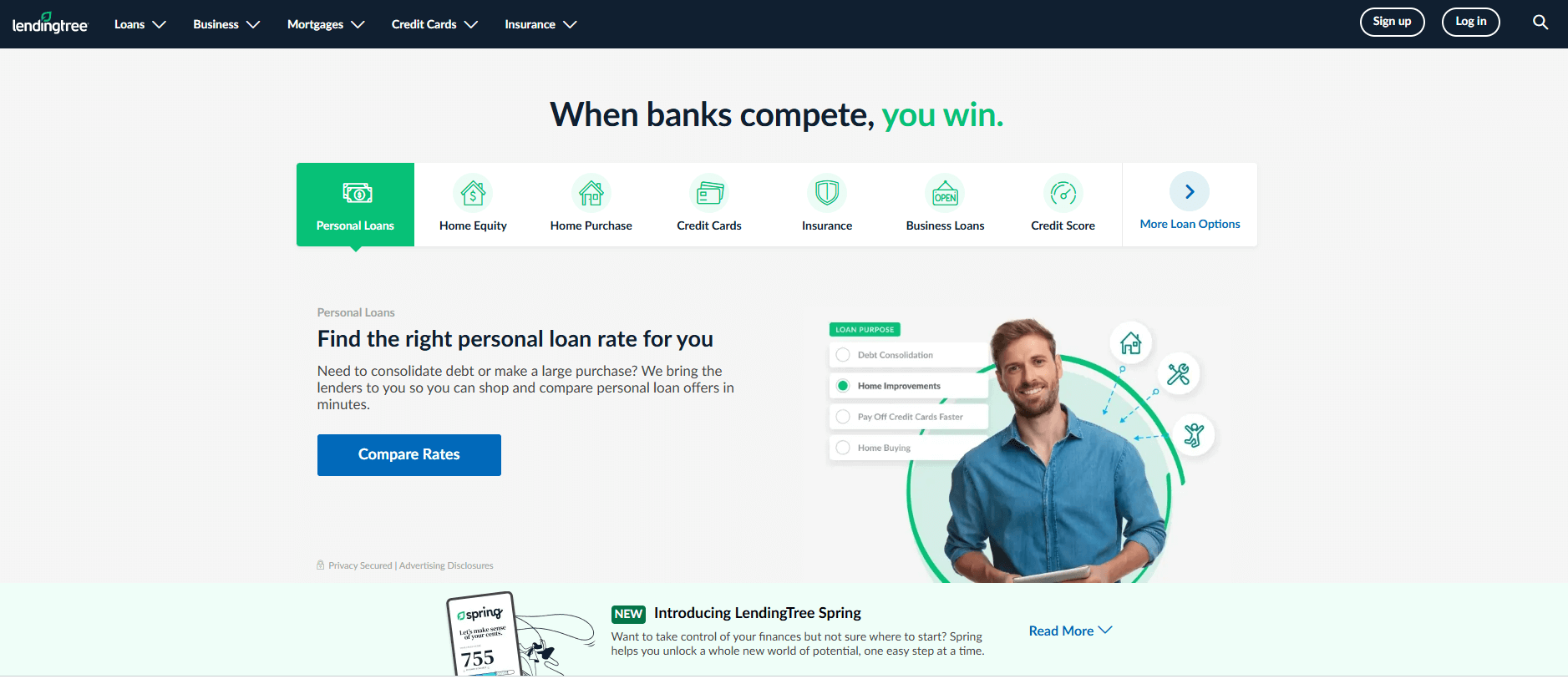 LendingTree homepage, a mortgage lead generator