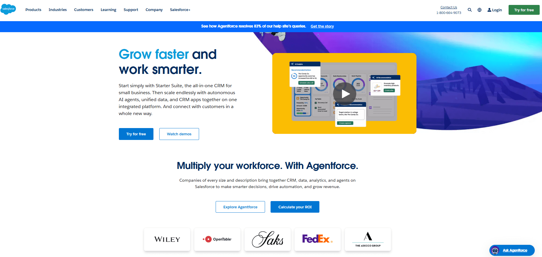 Salesforce homepage, a popular CRM that you can integrate with Phonexa