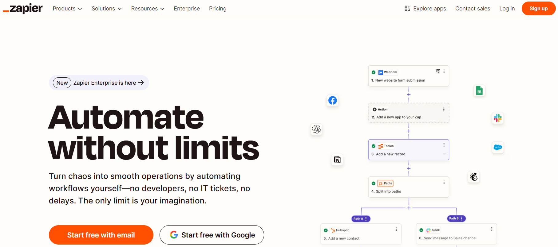  Zapier homepage, a workflow automation platform that you can integrate with Phonexa