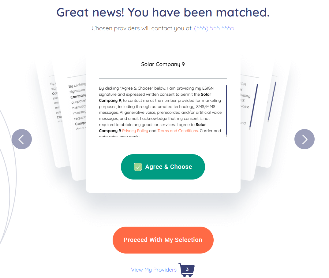 FCC-compliant lead generation form with custom consent language