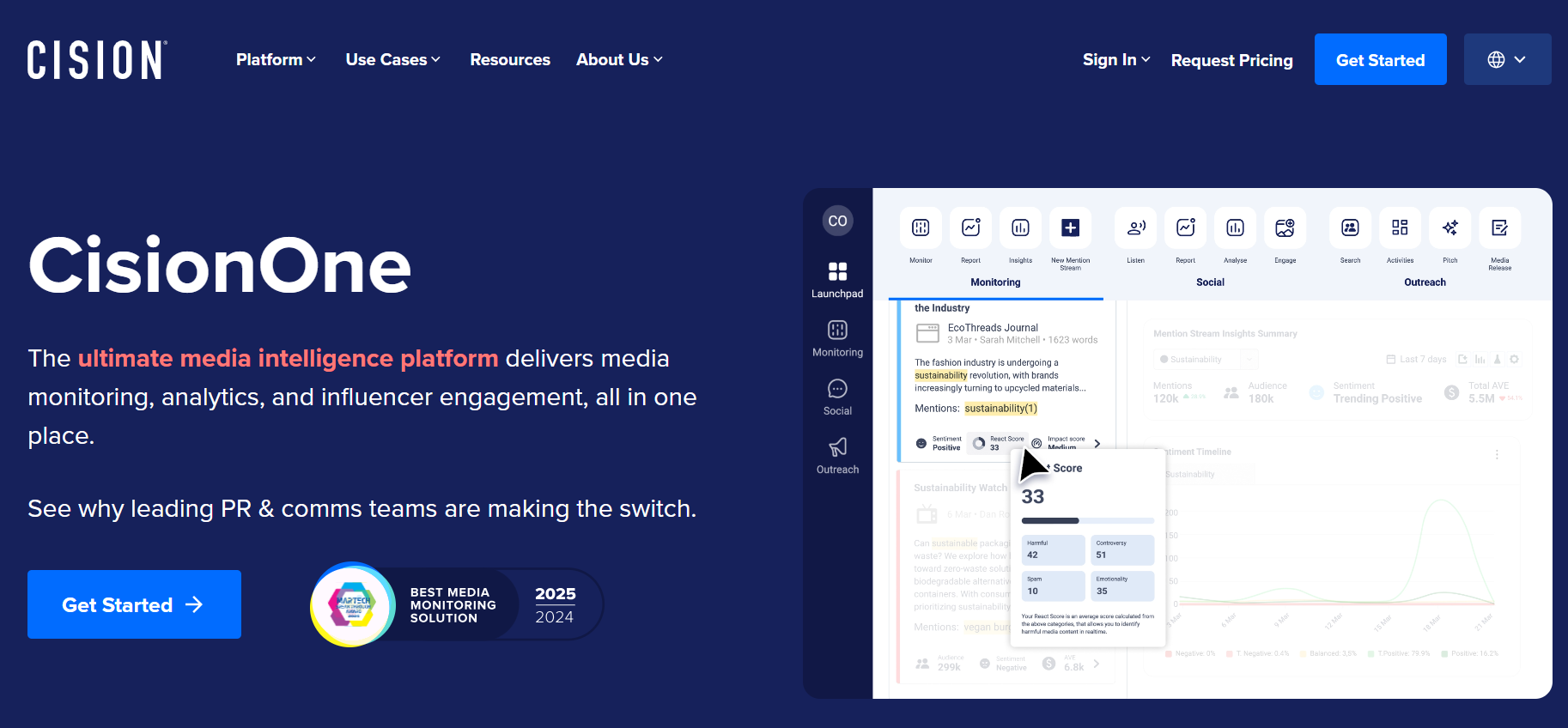 Cision PR distribution tool targeting performance marketing publications and industry news outlets.