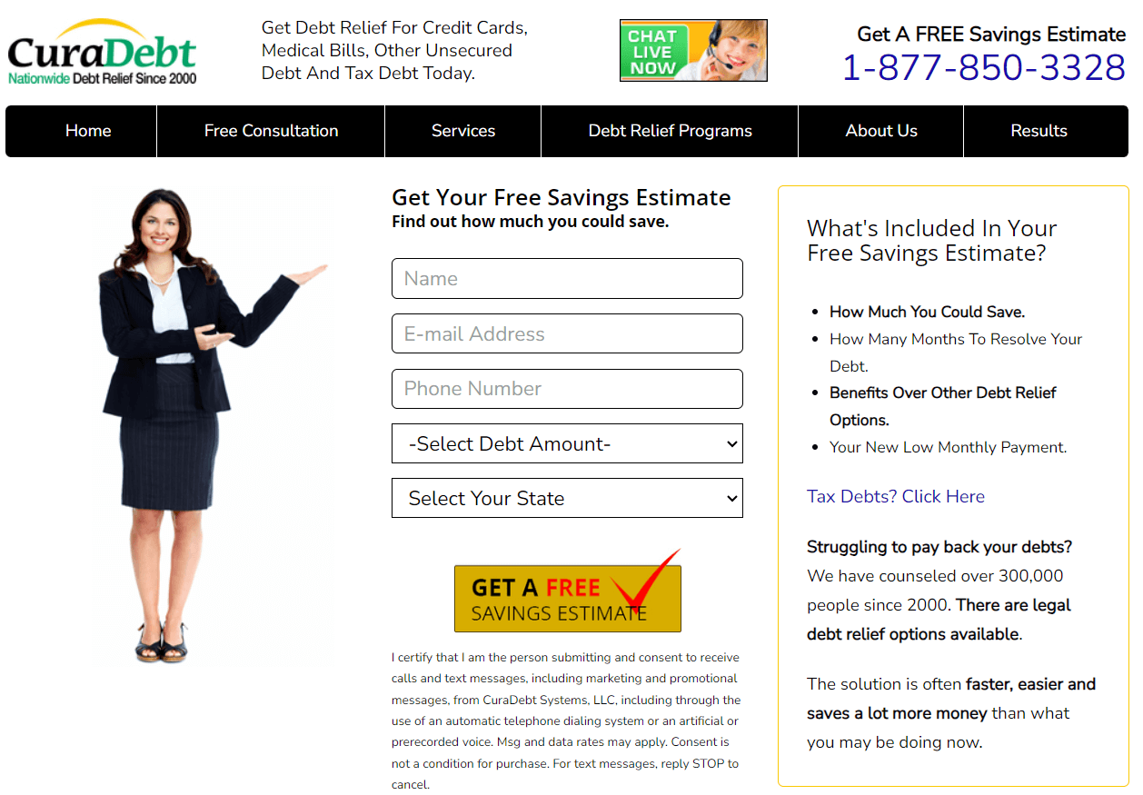 CuraDebt homepage