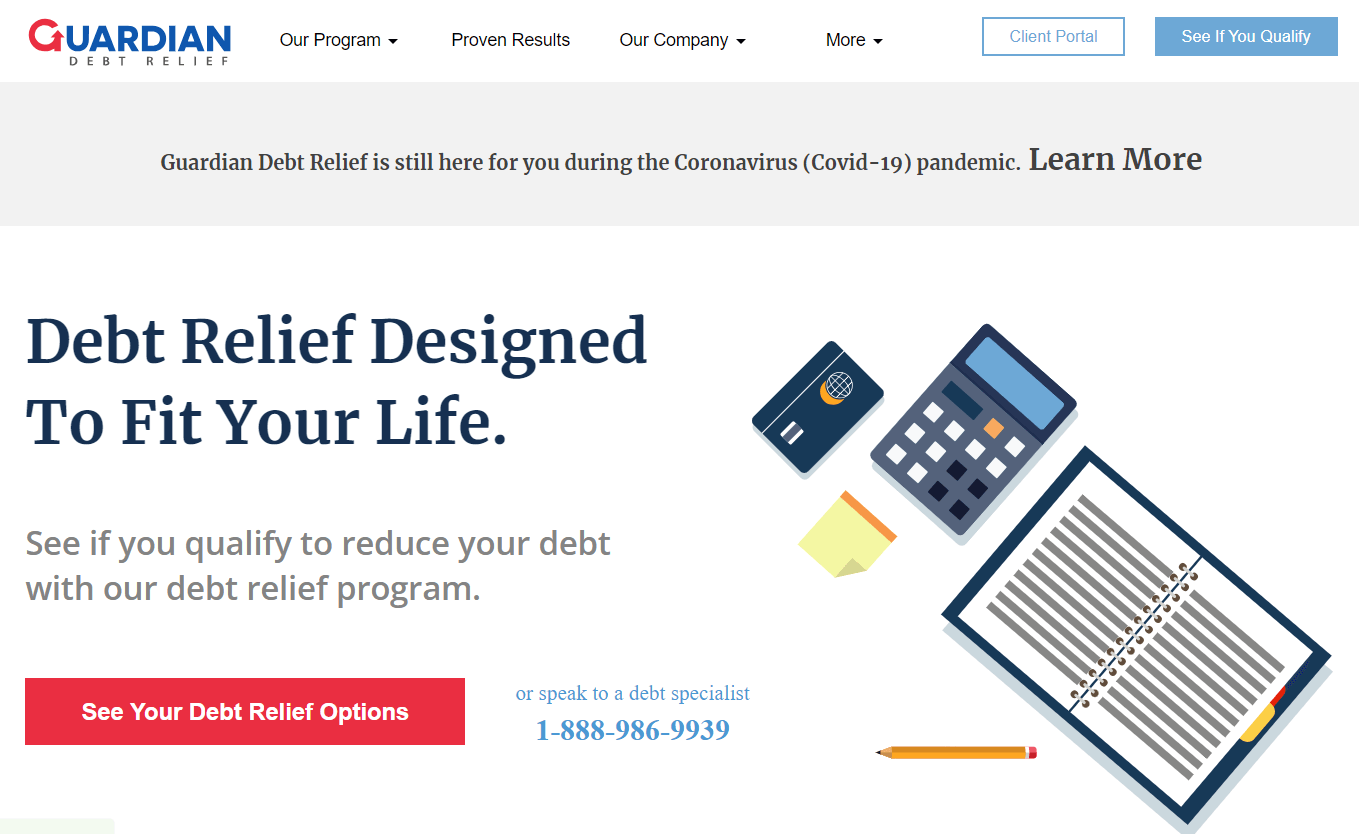 Guardian Debt Relief homepage