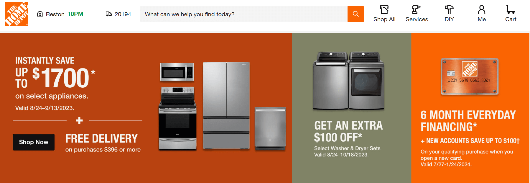 The Home Depot homepage