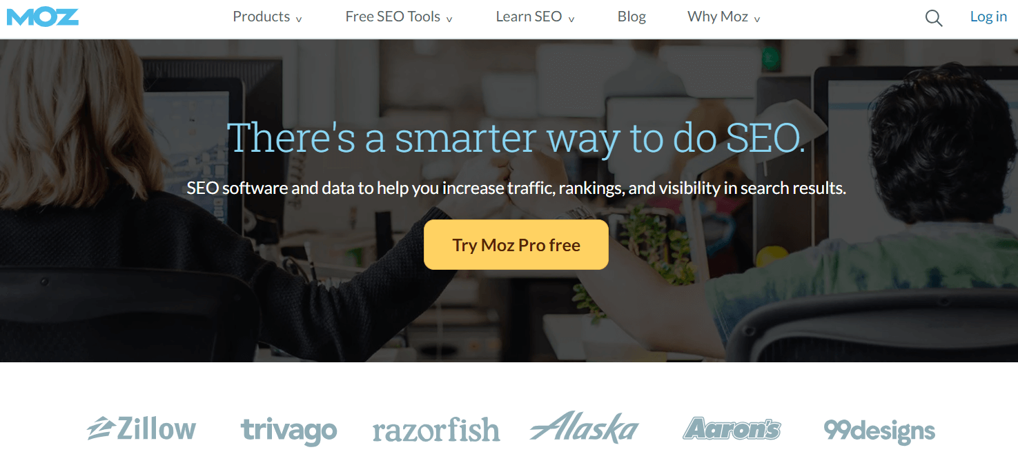 Moz homepage, an SEO tool used in traditional and affiliate marketing