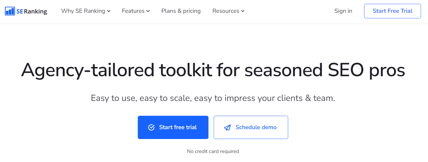 SE Ranking homepage, an SEO tool used in traditional and affiliate marketing