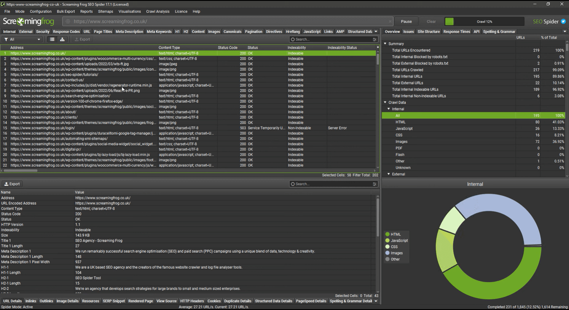 Screaming Frog homepage, an SEO tool used in traditional and affiliate marketing