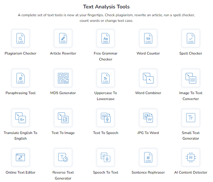 Small SEO Tools homepage, an SEO toolkit used in traditional and affiliate marketing