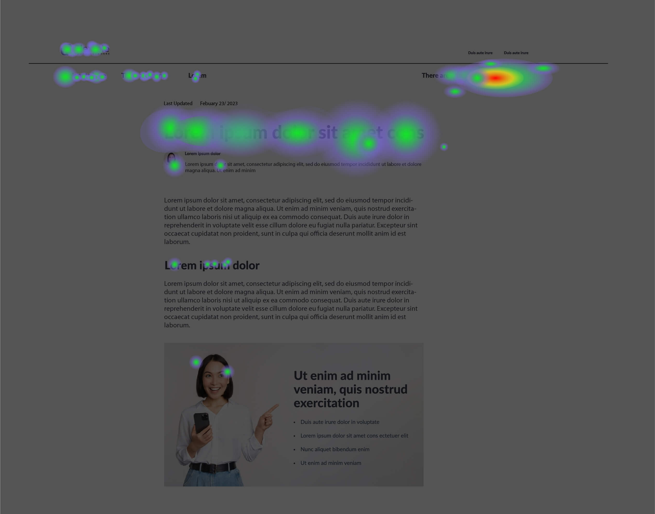 Heatmap example, showing where a user focuses attention when scrolling through the webpage