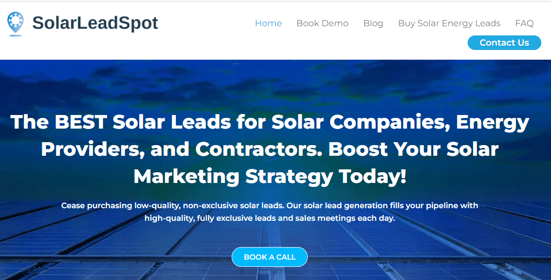 SolarLeadSpot homepage, an online marketing agency that generates quality solar leads