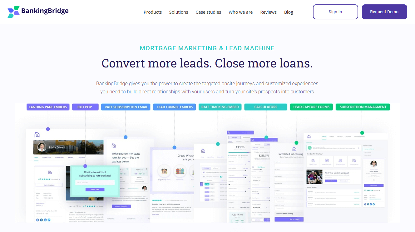 BankingBridge page, a software solution to facilitate website engagement and conversions
