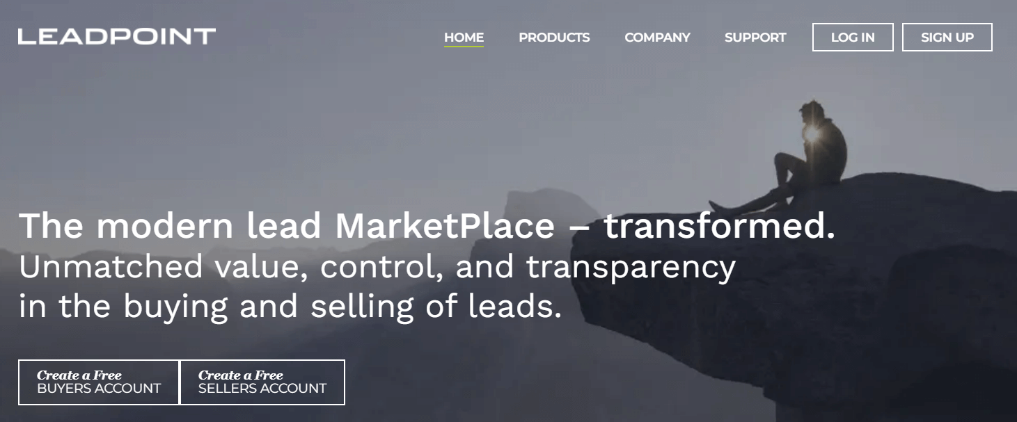 LeadPoint page, a website where you can purchase mortgage leads