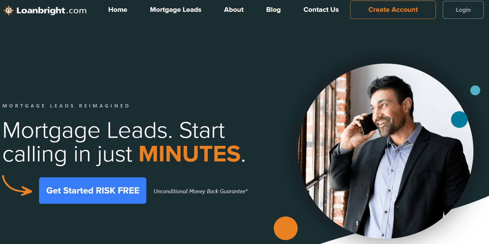 Loanbright homepage, a full-scale mortgage and auto insurance lead generator
