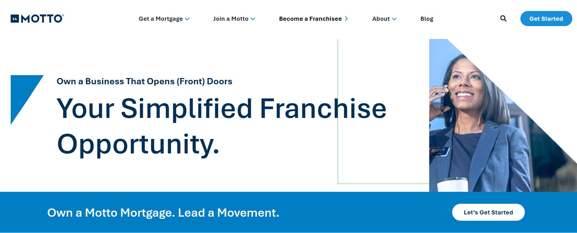 Motto Mortgage page, a mortgage franchise company