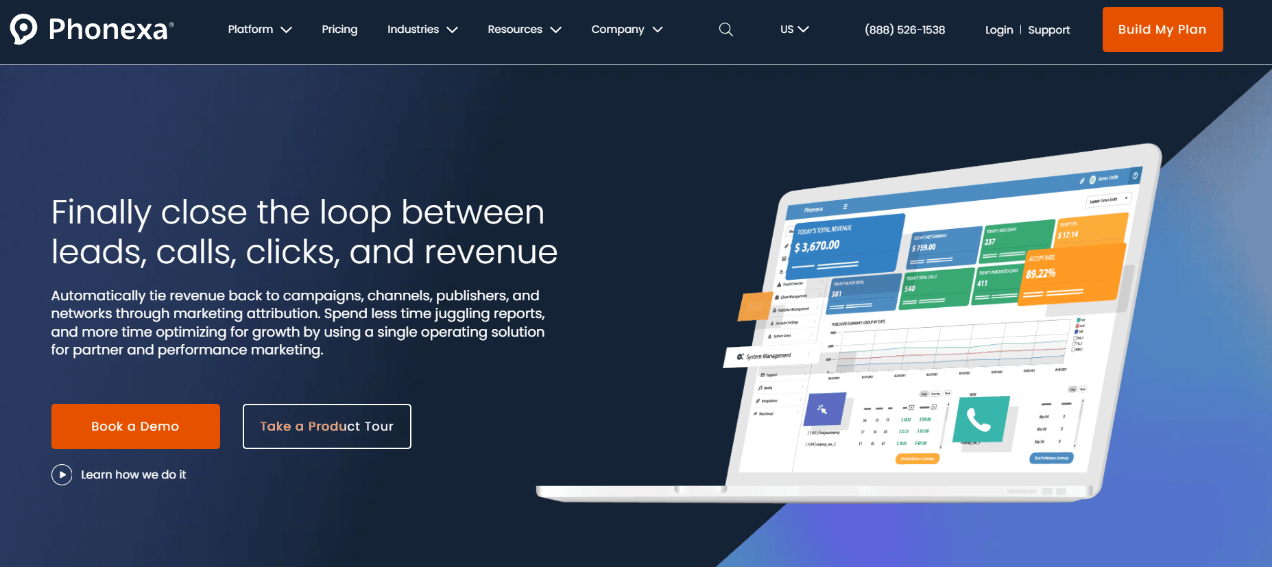 Phonexa homepage, a mortgage lead marketplace that provide advanced lead tracking and distribution software
