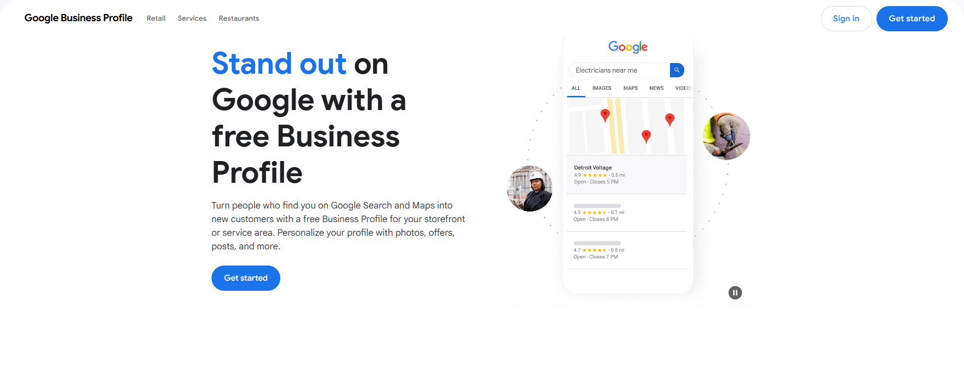 Google Business Profile homepage
