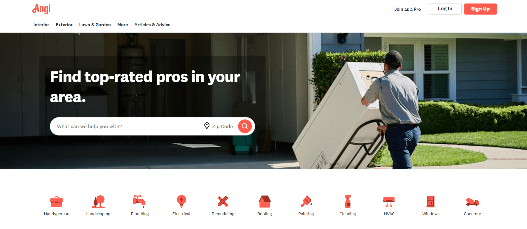 Angi homepage featuring lead generation and marketing solutions for HVAC and home improvement businesses