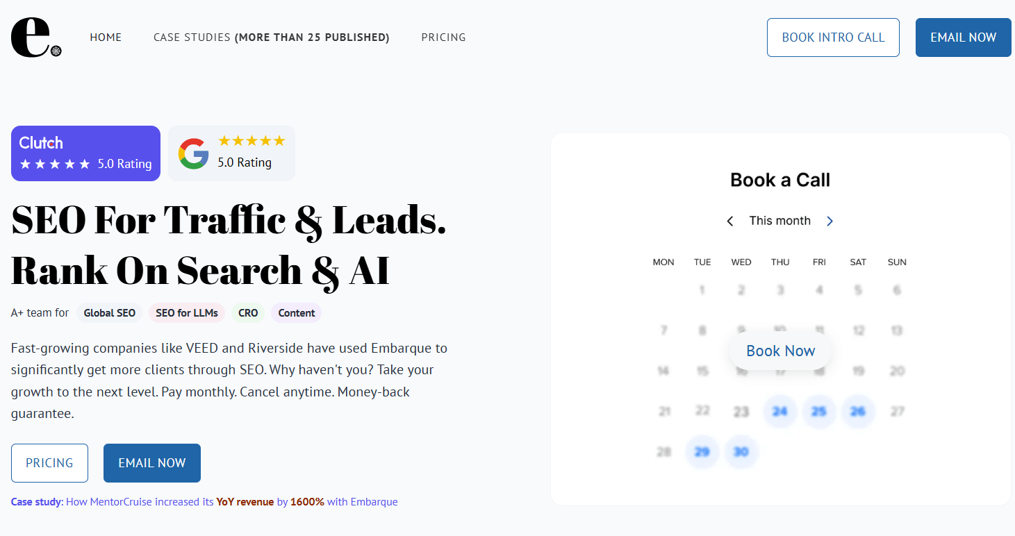 Embarque homepage featuring marketing and lead generation solutions for HVAC and home improvement businesses