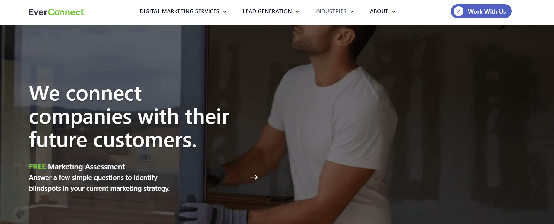 EverConnect homepage featuring lead generation and marketing solutions for HVAC and home improvement businesses