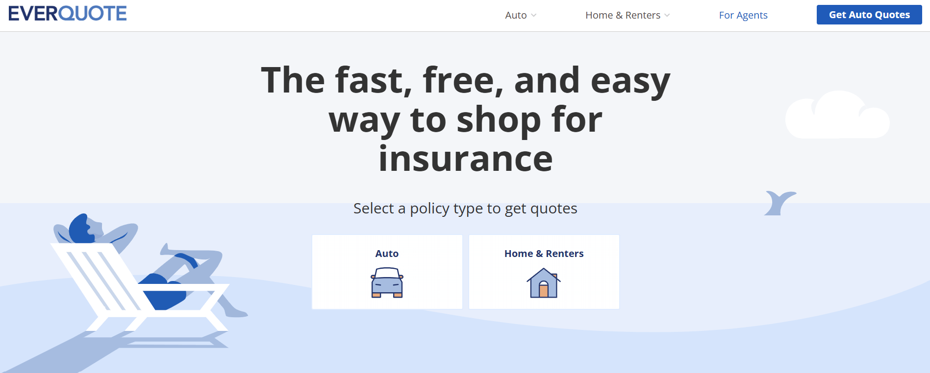 EverQuote homepage featuring lead generation and marketing solutions for HVAC and home improvement businesses