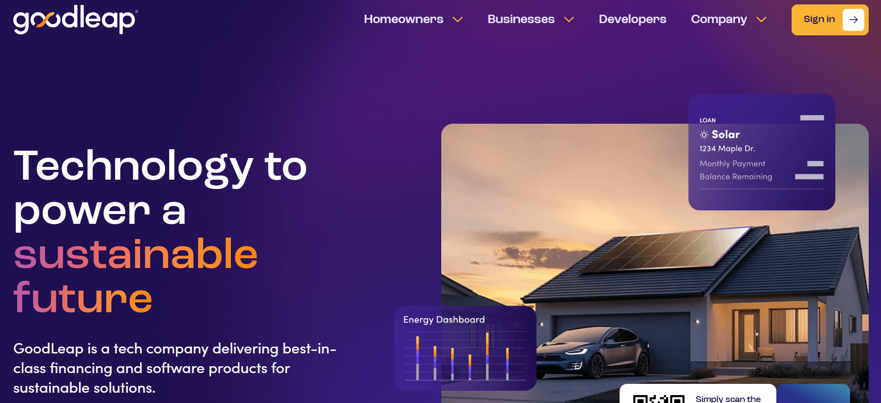 GoodLeap homepage featuring financing solutions for HVAC, solar, and home improvement businesses