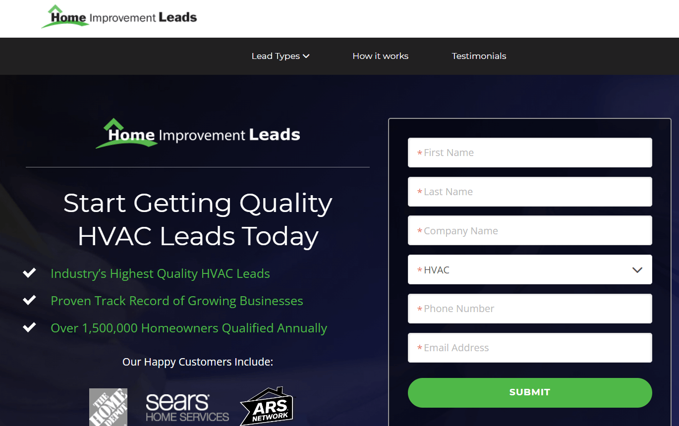 Home Improvement Leads homepage