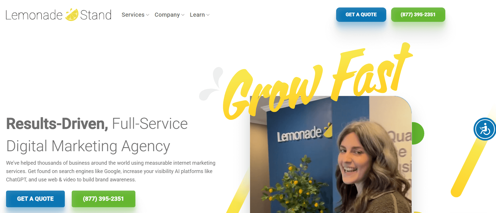 Lemonade Stand homepage featuring marketing and lead generation solutions for HVAC and home improvement businesses