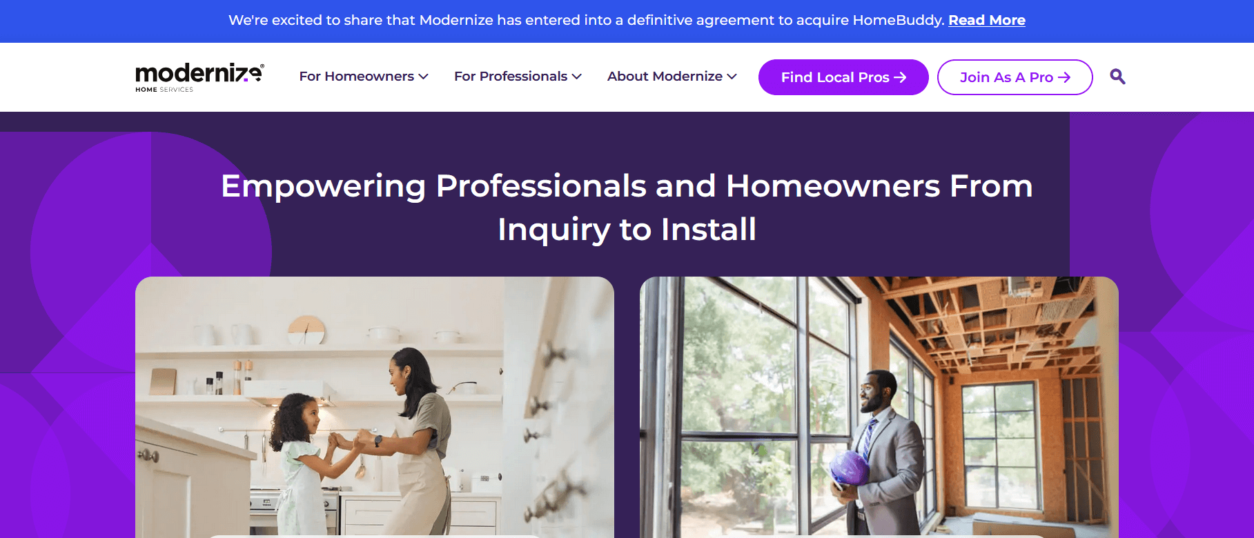 Modernize homepage featuring lead generation and marketing solutions for HVAC and home improvement businesses