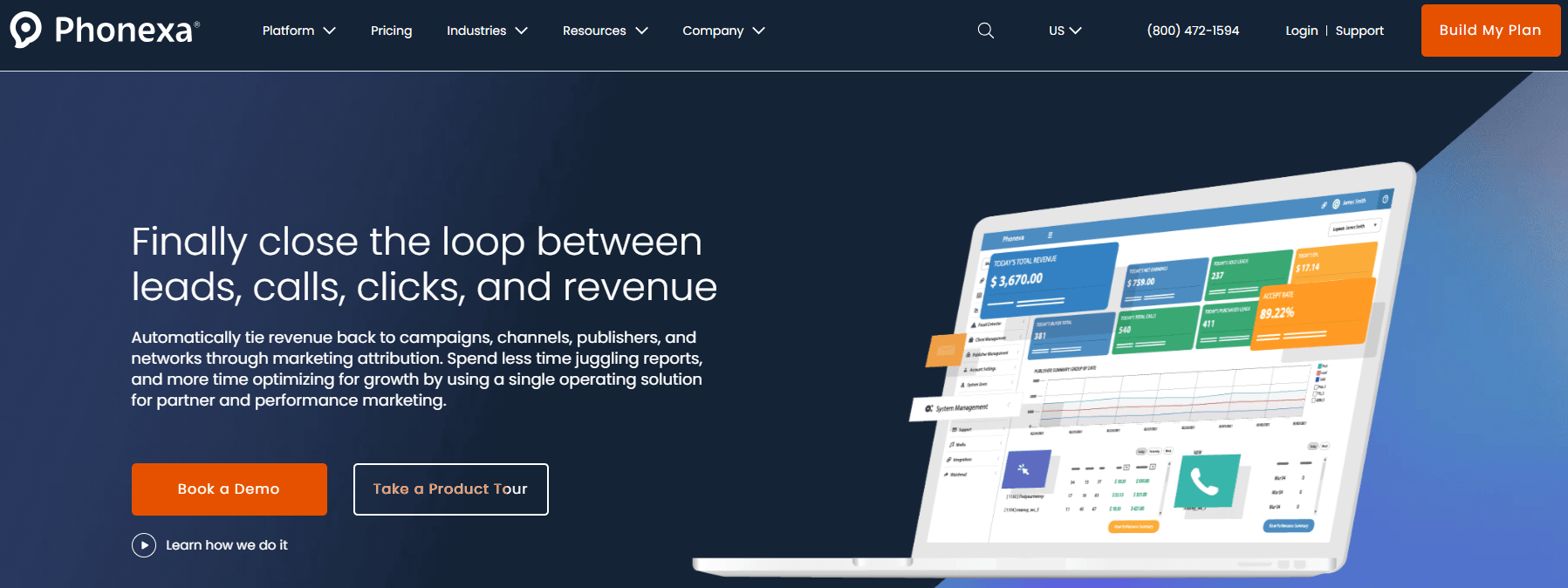 Phonexa homepage featuring marketing and lead generation solutions for HVAC and home improvement businesses