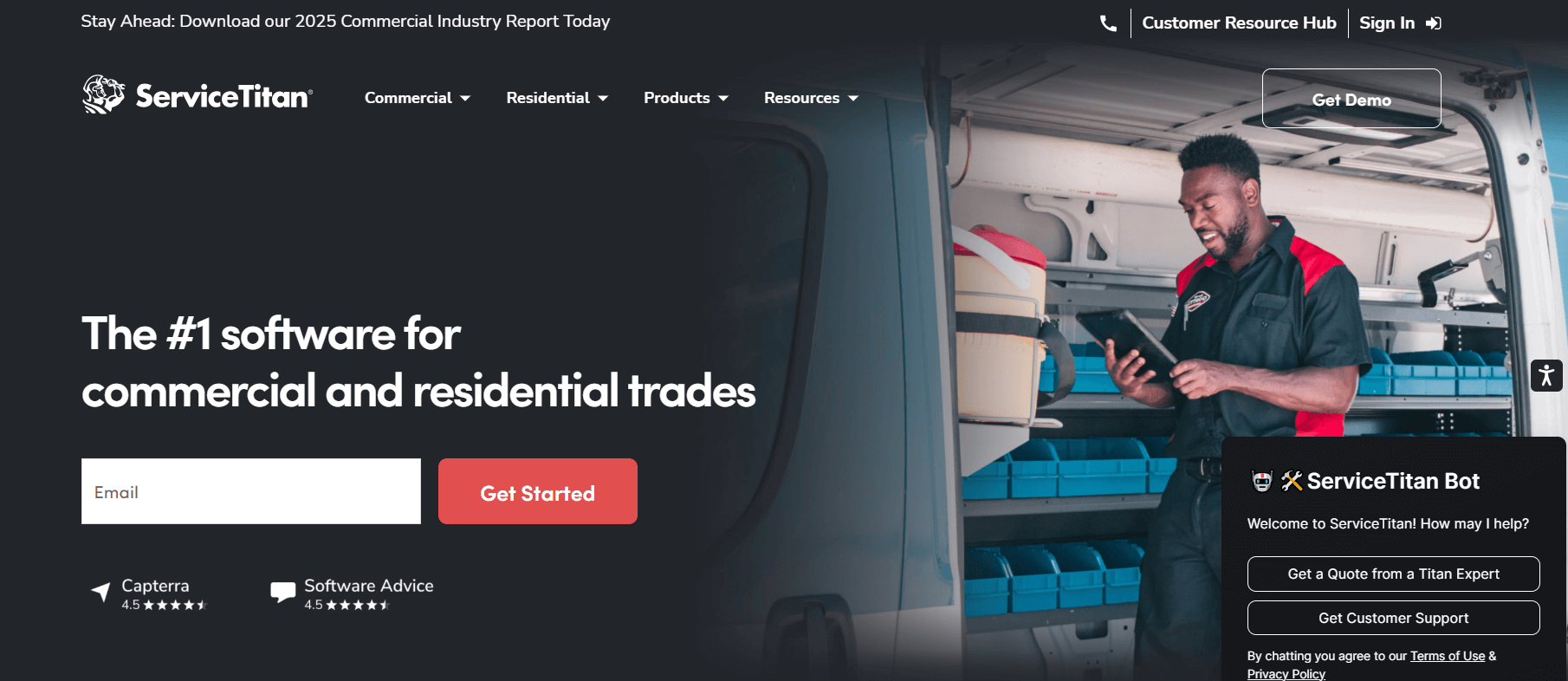 ServiceTitan homepage featuring business management and lead generation solutions for HVAC and home improvement companies