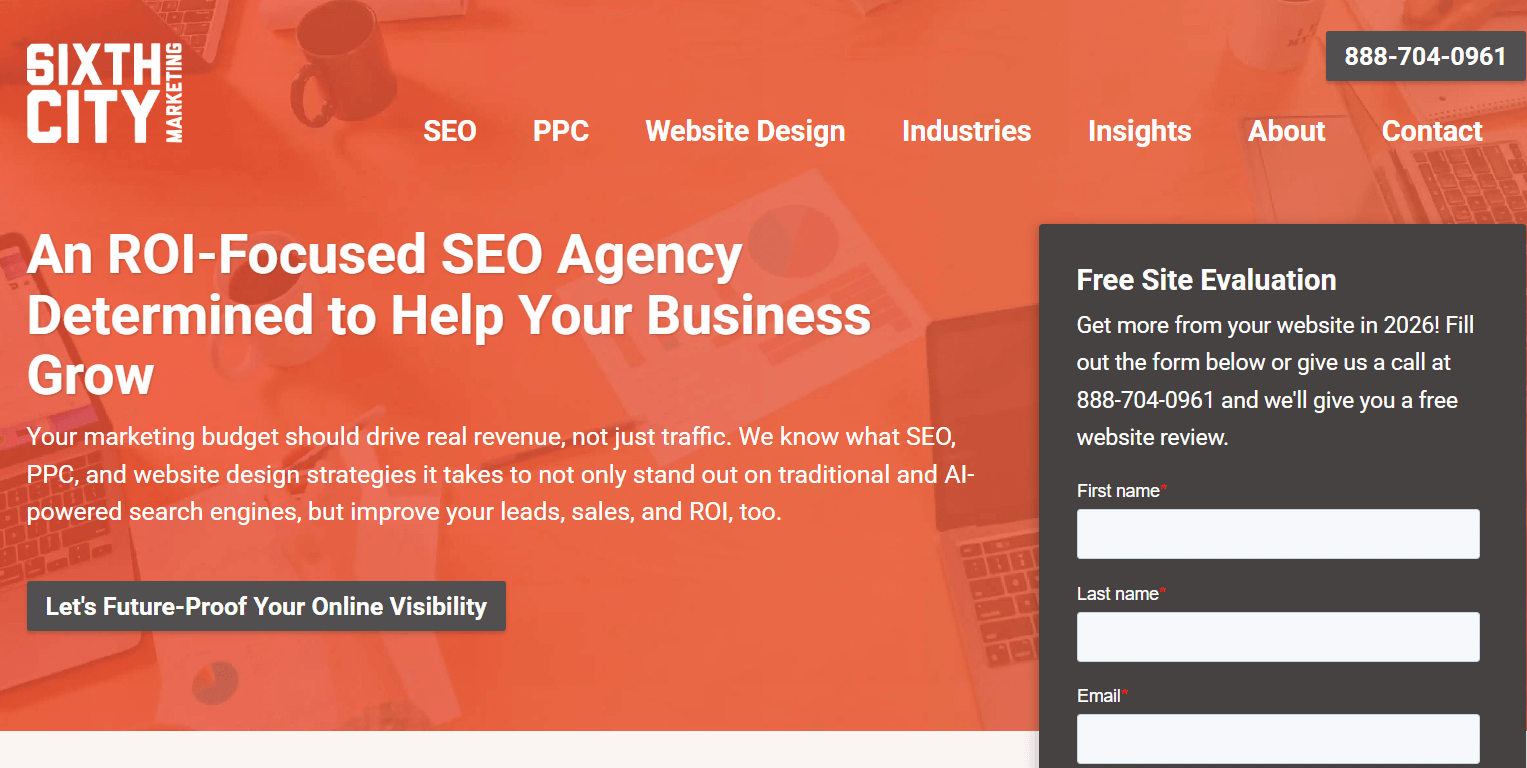 Sixth City Marketing homepage featuring marketing and lead generation solutions for HVAC and home improvement businesses