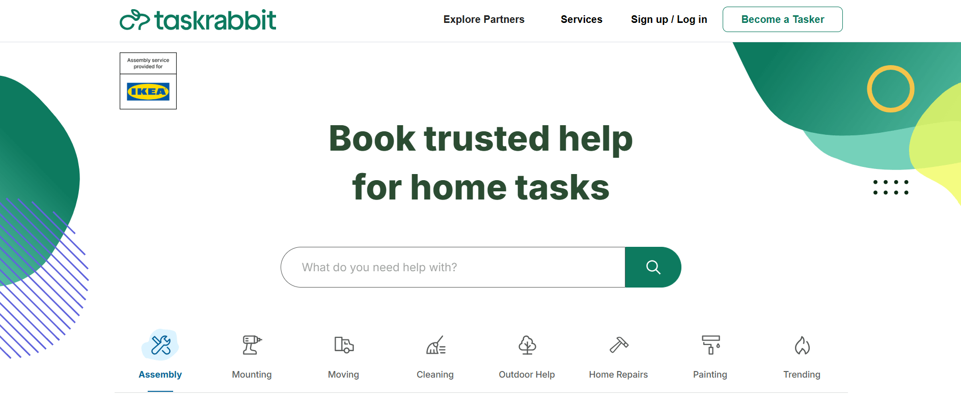 TaskRabbit homepage featuring lead generation and service solutions for HVAC and home improvement businesses