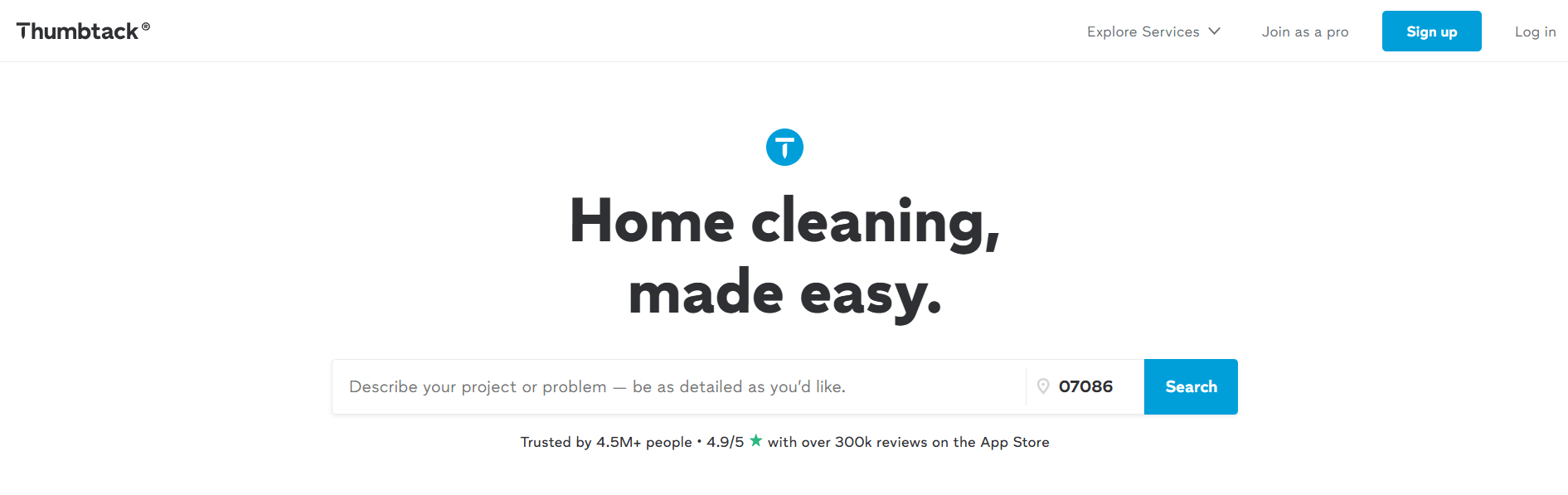 Thumbtack homepage featuring lead generation and marketing solutions for HVAC and home improvement businesses