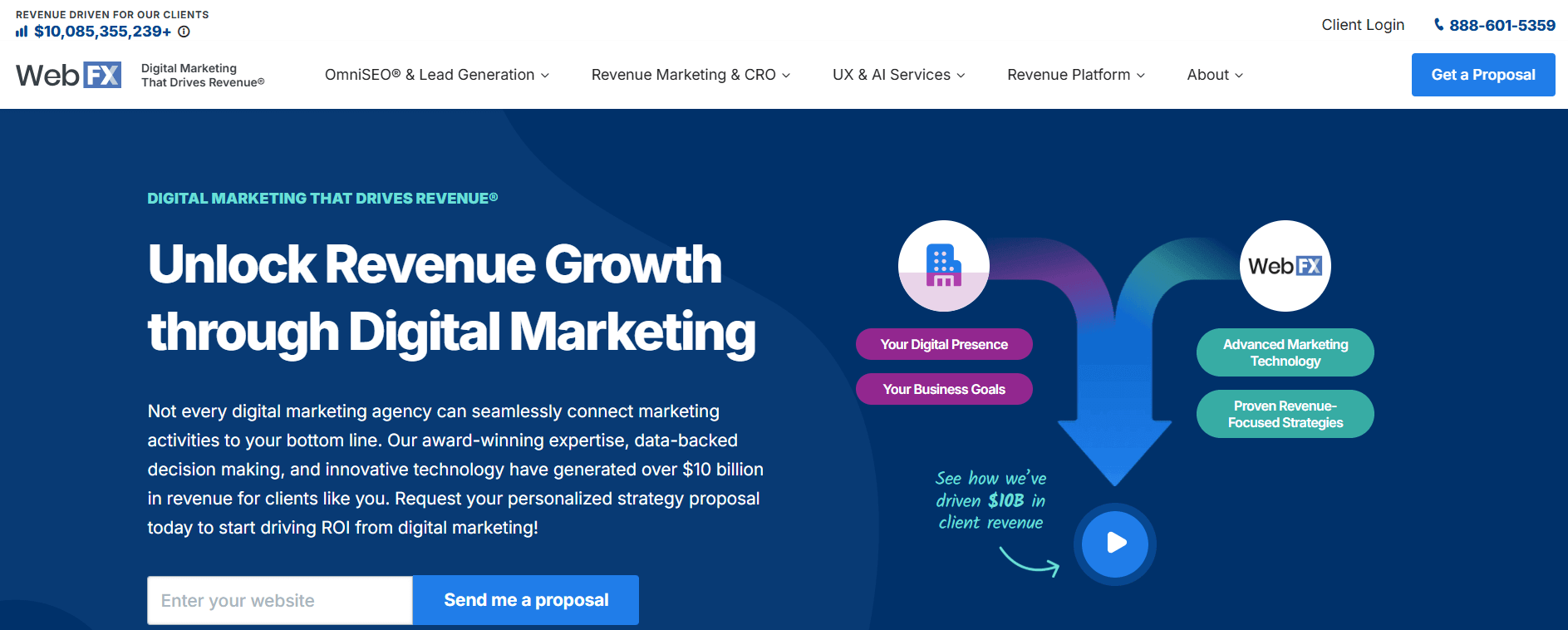 WebFX homepage featuring marketing and lead generation solutions for HVAC and home improvement businesses