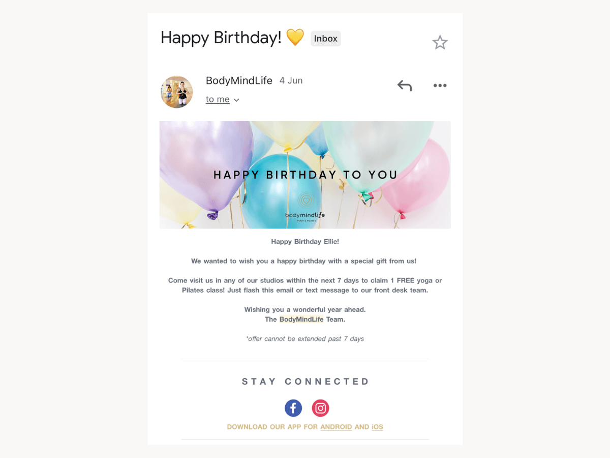 BodyMindLife's anniversary email