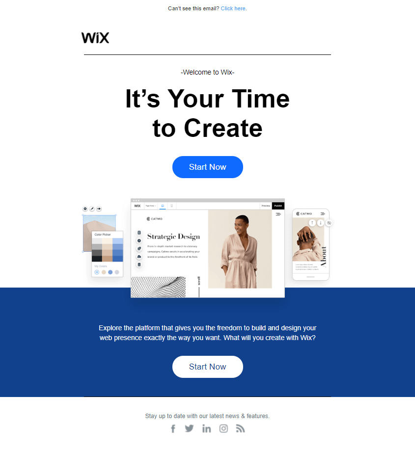 Wix's personalized welcome email example