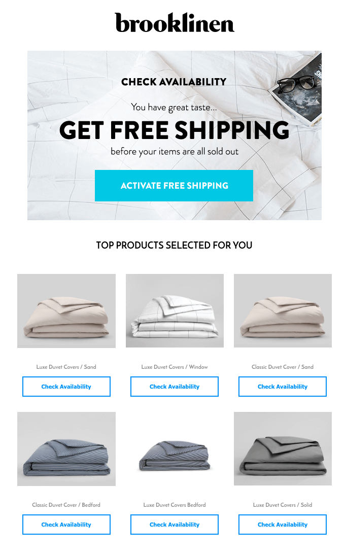 Brooklinen personal email recommendations
