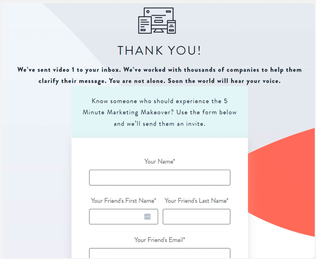 Example of a thank you page with form fields